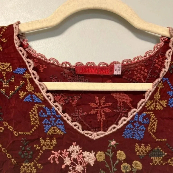 Johnny Was burgundy embroidered  embroidery blouse - Picture 3 of 5